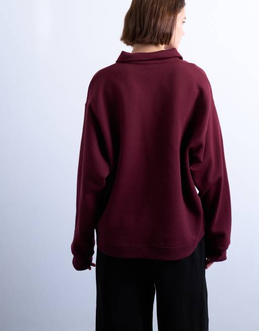 Topshop polo sweat in burgundy, 4 of 4