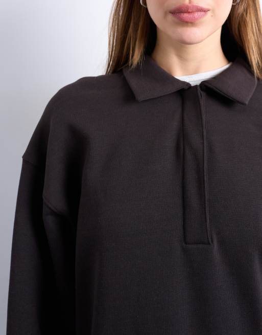 Topshop polo sweat in dark chocolate, 4 of 4