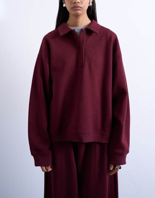 Topshop polo sweatshirt in burgundy