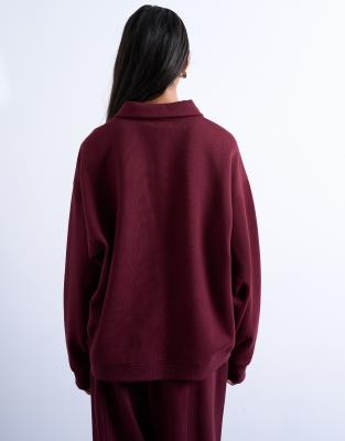 Topshop Polo Sweatshirt In Burgundy