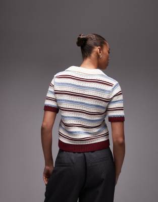Topshop Polo Top In Multi