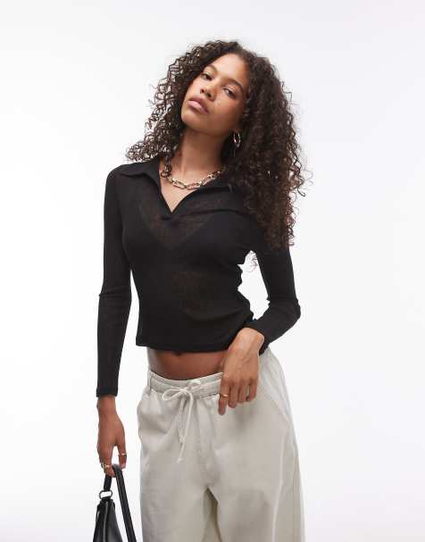 Topshop - Polo trasparente nera a maniche lunghe - view 1