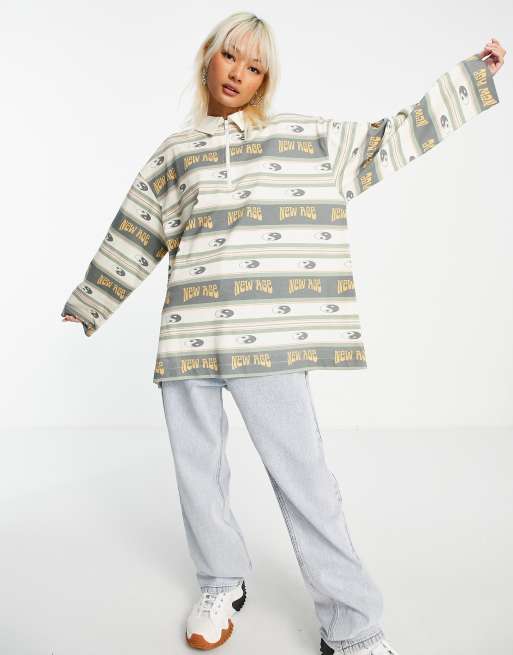 Topshop - Poloshirt met rits en 'New Age' print in multi