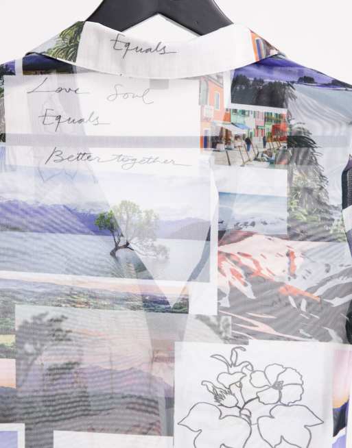 Topshop - Poloshirt van mesh met fotografische print in multi
