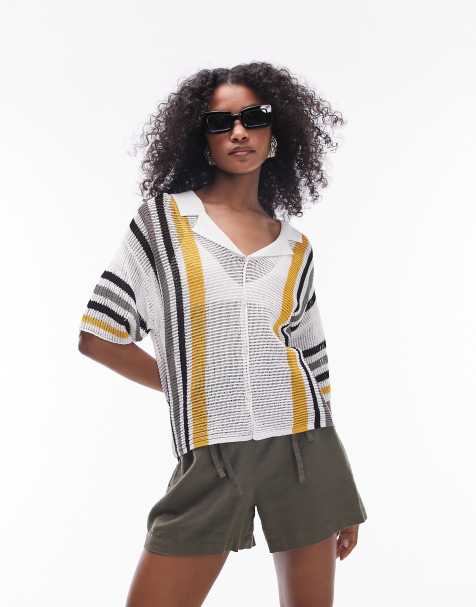 Topshop - Poloskjorte med multifarvede striber i hulstrik - view 1