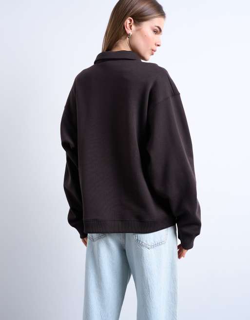 Topshop - Polosweater in donker chocoladebruin, 2 van 4