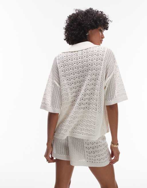 Topshop - Polotop met open steken in ivoorwit, deel van co-ord set, 2 van 4