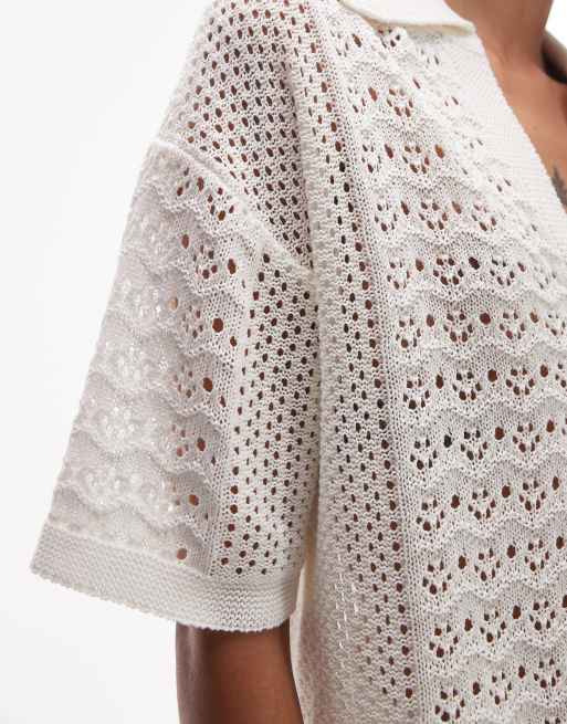 Topshop - Polotop met open steken in ivoorwit, deel van co-ord set, 3 van 4
