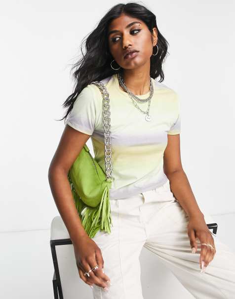 Topshop polyester blend ombre spray stripe baby tee in green - LGREEN
