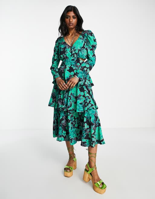 Topshop green midi on sale dress