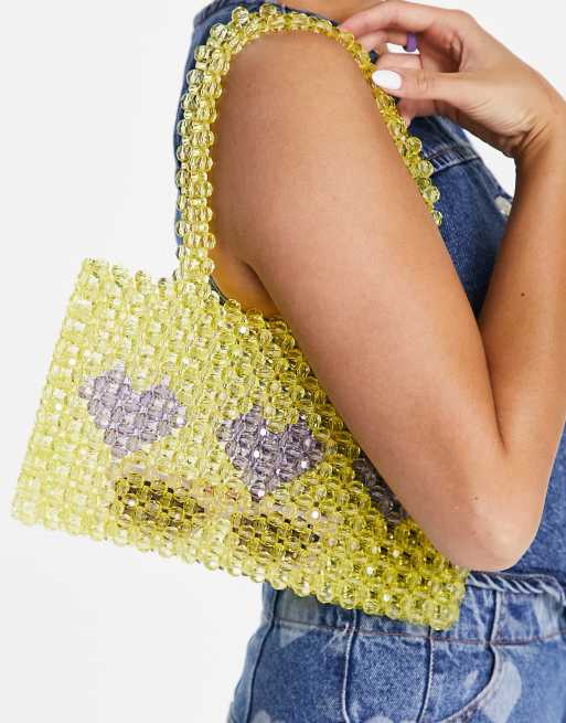Topshop – Pomarańczowa torebka do ręki z koralików, z motywem serca