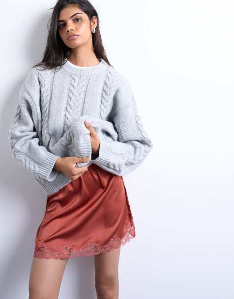 Topshop satin lace petticoat mini skirt in chutney