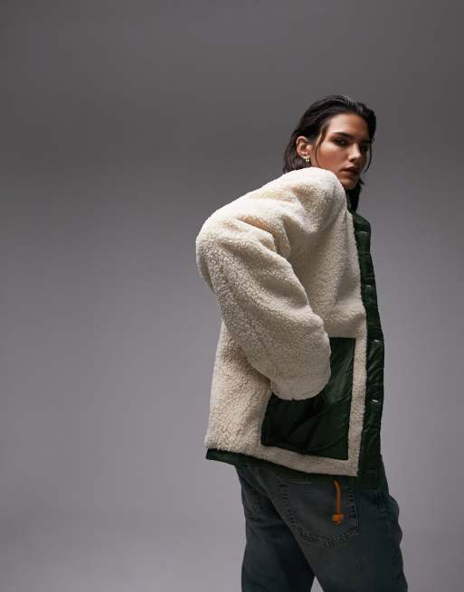 Topshop – Pomarańczowo-kremowa kurtka dwustronna ze sztucznego kożuszka z pikowaną podszewką