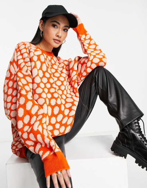 Topshop – Pomarańczowy dzianinowy sweter w kropki