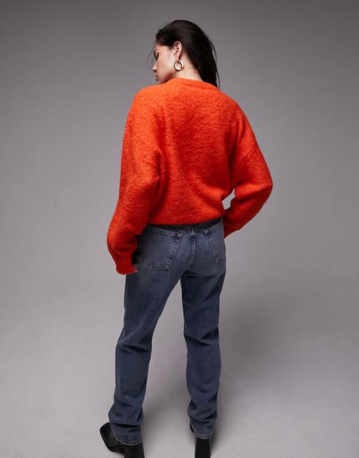 Topshop – Pomarańczowy pudełkowy sweter z dzianiny boucle, 2 z 4