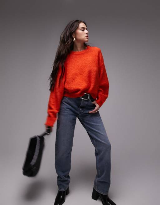 Topshop – Pomarańczowy pudełkowy sweter z dzianiny boucle, 4 z 4