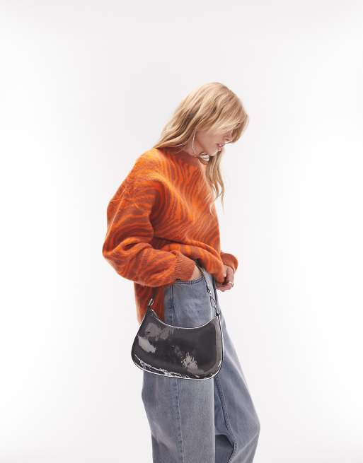 Topshop – Pomarańczowy sweter dzianinowy oversize we wzór w paski zebry