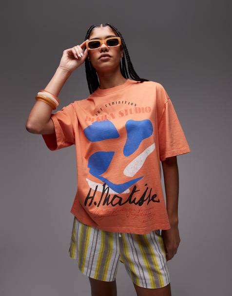Topshop – Pomarańczowy T-shirt oversize z grafiką z motywem Matisse'a - view 1