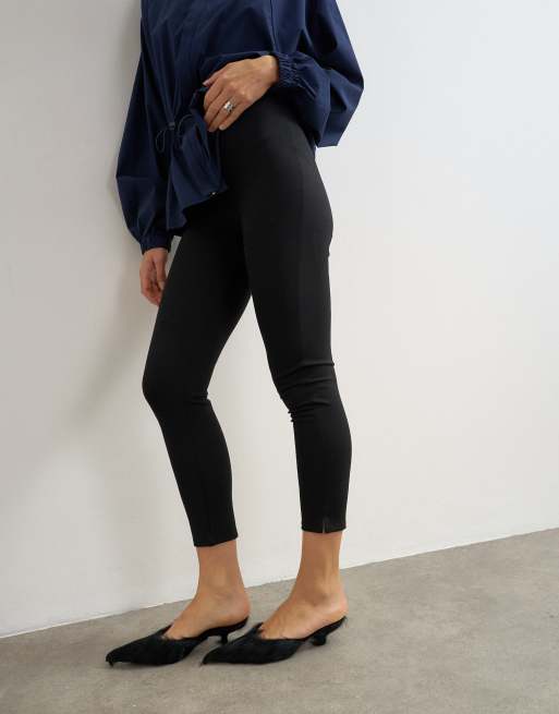 Topshop ponte cropped split hem leggings in black, 2 of 5