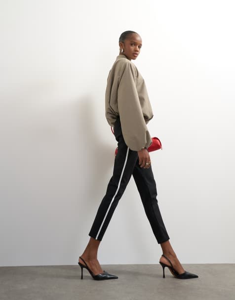Topshop Ponte-Leggings mit langem Paspeldetail in Schwarz - view 1