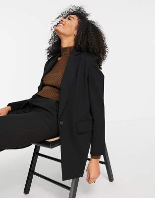 Topshop ponte single breasted blazer in black