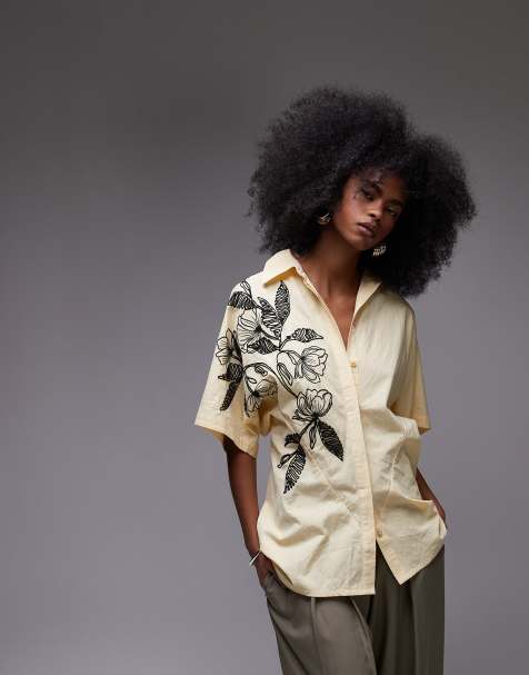 Topshop – Popeline-Hemd in Buttermilch mit Stickerei - view 1