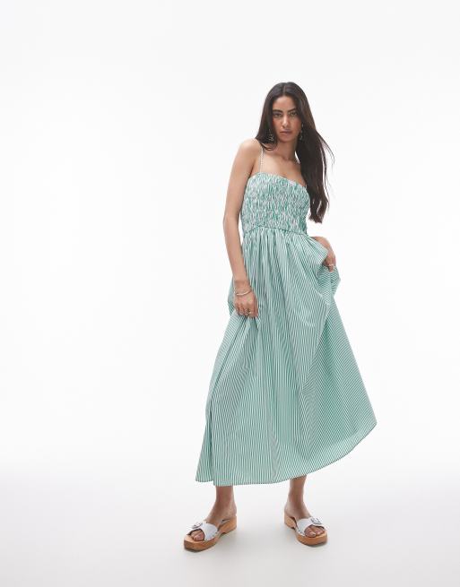 Topshop – Popeline-Maxikleid mit grünen Streifen 