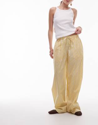 Topshop - Popeline-Schlupfhose in gelb gestreift mit weitem Bein-Bunt