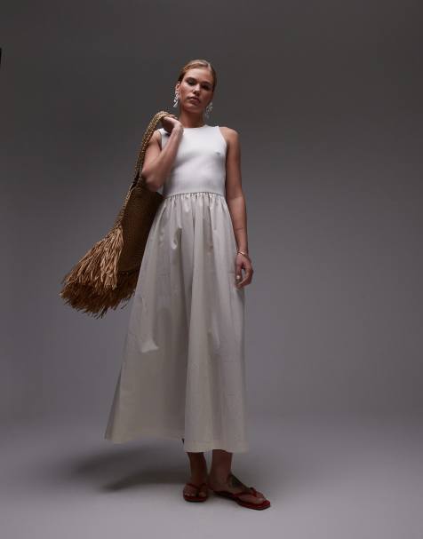 Topshop – Popelinowa sukienka maxi w kolorze złamanej bieli - view 1
