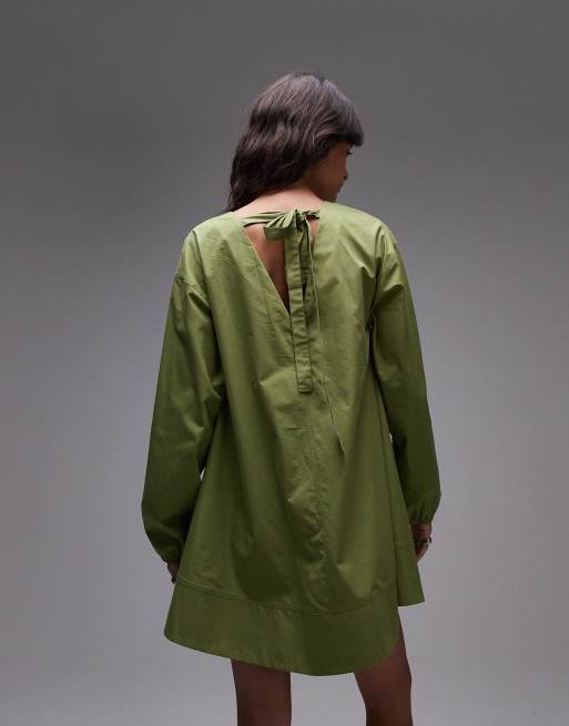 Topshop poplin babydoll mini dress in green, 4 of 4