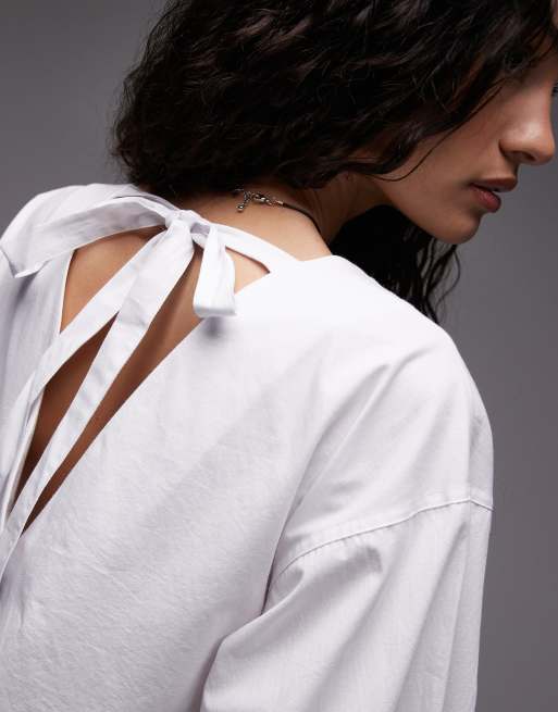 Topshop poplin babydoll mini dress in white