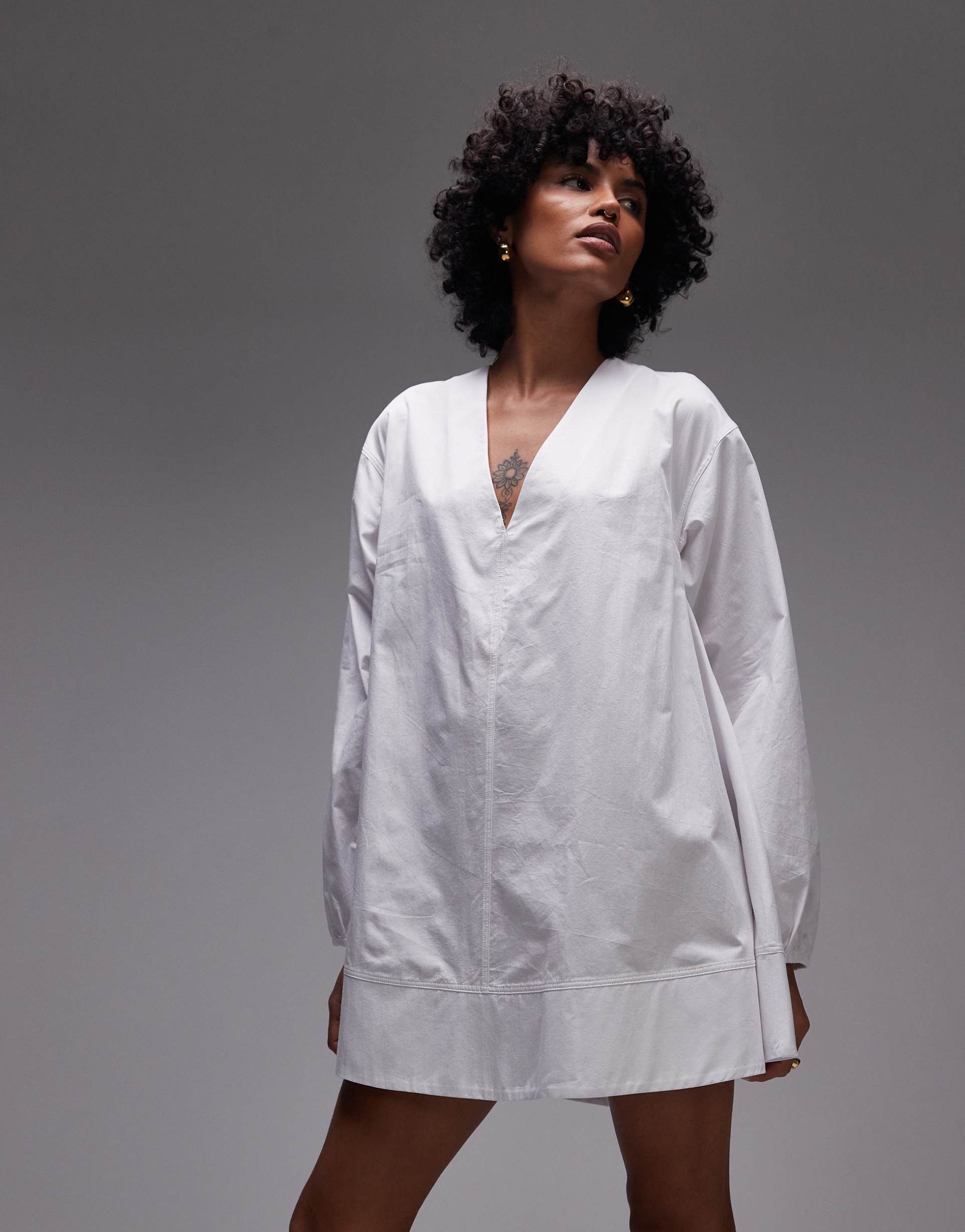 topshop poplin babydoll mini dress in white