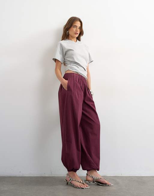 Topshop poplin balloon pants in fig, 5 of 5