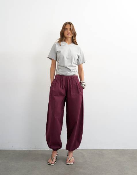 Topshop poplin balloon trouser in fig - view 1
