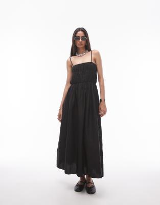 Topshop poplin bandeau maxi dress in black