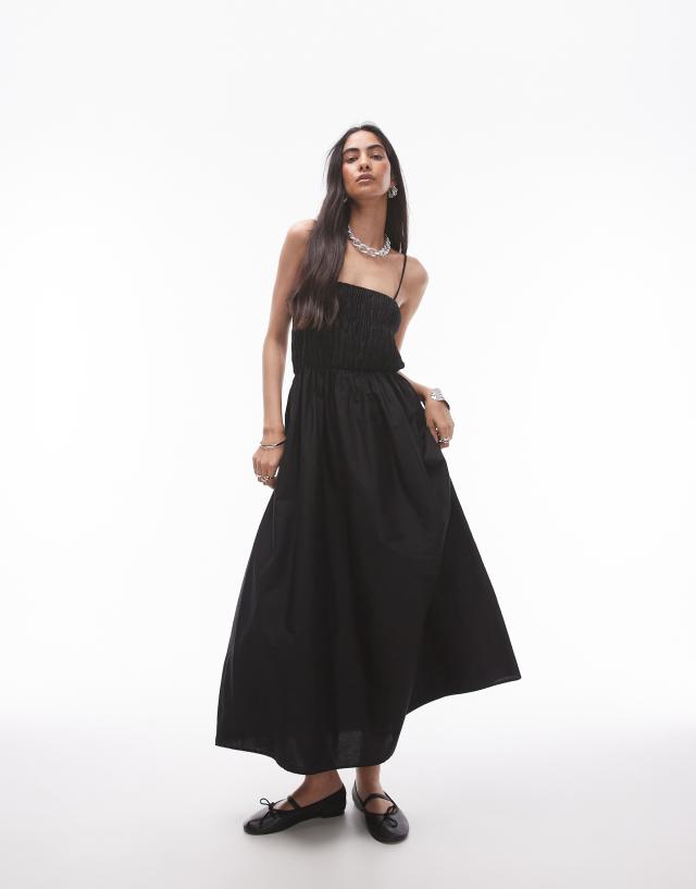 Topshop - poplin bandeau maxi dress in black