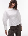[Topshop] Topshop poplin barrel sleeve cinch top in white 14 White
