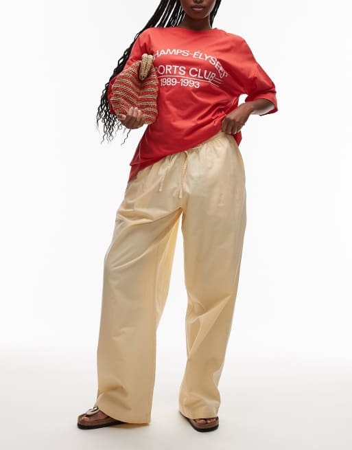 Topshop - Poplin broek met wijde pijpen en elastische taille in geel