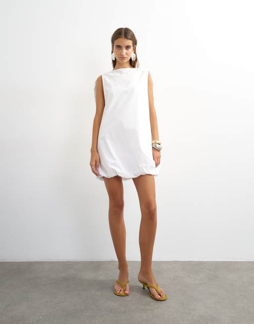 Topshop poplin bubble cape mini jurk in wit, 2 van 4