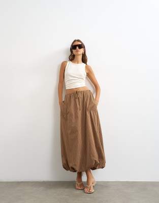 Topshop Poplin Bubble Hem Maxi Skirt In Brown
