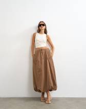 Topshop poplin bubble hem maxi skirt in chocolate stripe