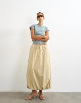 Topshop poplin bubble hem maxi skirt in stone
