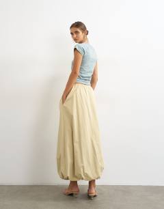 Model wearing Poplin bubble hem maxi skirt in stone