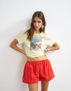Poplin bubble short in red