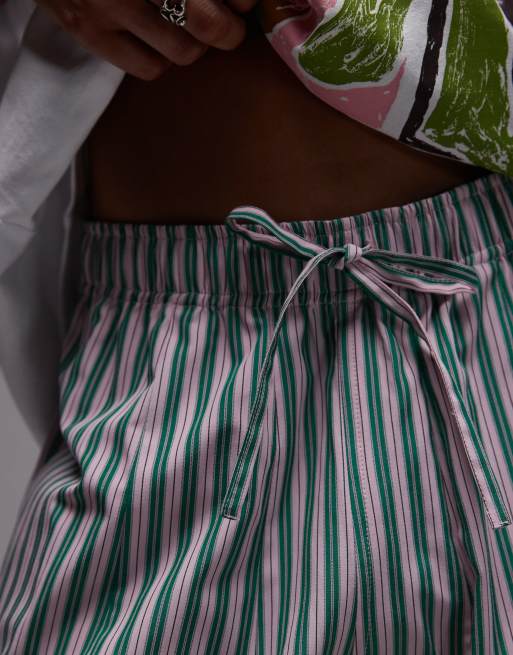 Topshop - Poplin-bukser med lyserøde/grønne striber og brede ben, 2 af 5
