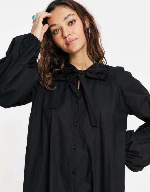 Topshop poplin chuck on shirtdress in black , 3 of 4