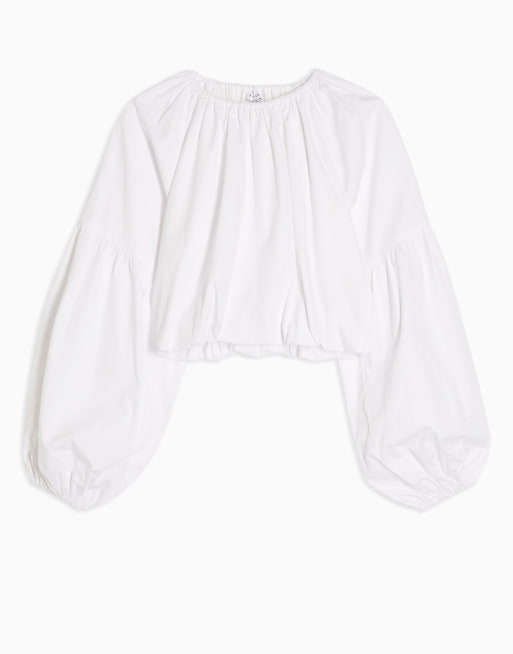 White bubble store hem blouse