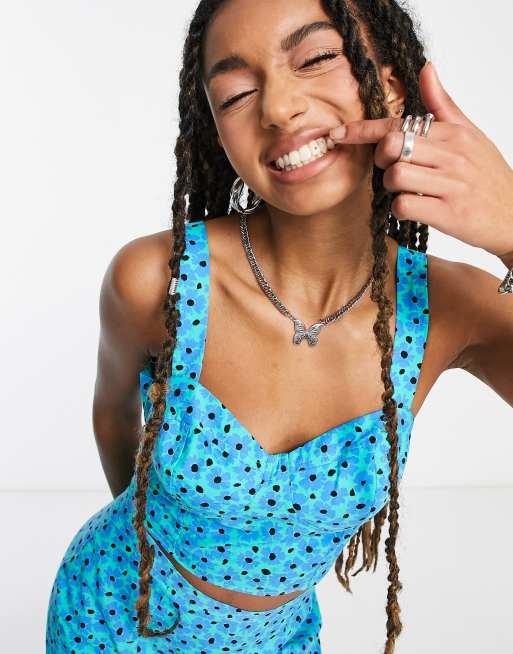 Topshop poplin daisy corset top in blue (part of a set)
