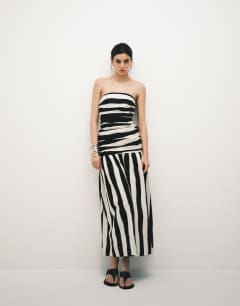 Poplin dropped waist bandeau maxi dress in thick mono stripe