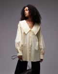 [Topshop] Topshop poplin femme collar shirt in buttermilk-Yellow L Buttermilk